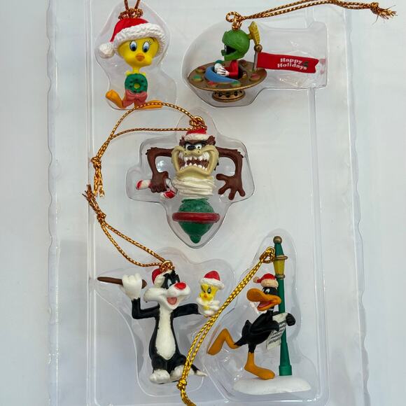 Vtg 2000 Looney Tunes 5 Pce Mini Christmas Ornament Set Bugs Tweety Sylvester - Picture 2 of 3